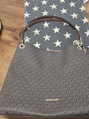 Michael Kors Brown and Dark Gray MK Signature Shoulder Tote